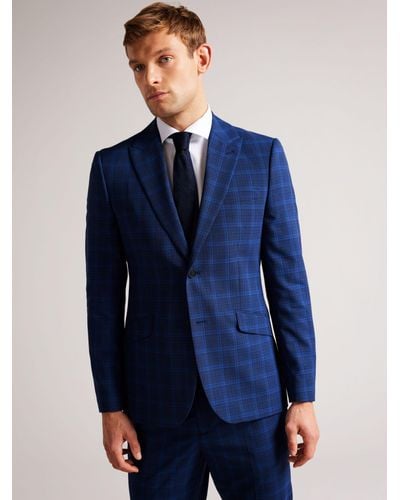 Ted Baker Apolloj Slim Fit Wool Silk Check Suit Jacket - Blue