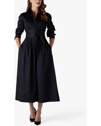Jasper Conran Emily Pintuck Full Skirt Midi Shirt Dress - Black