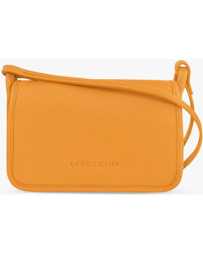 Longchamp Le Foulonné Leather Wallet On Shoulder Strap - Orange