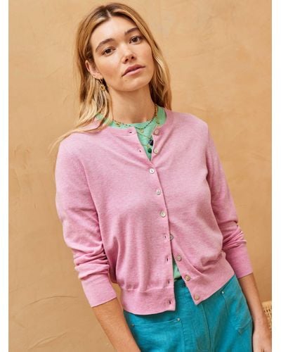 Brora Fine Cotton Knit Cardigan - Pink