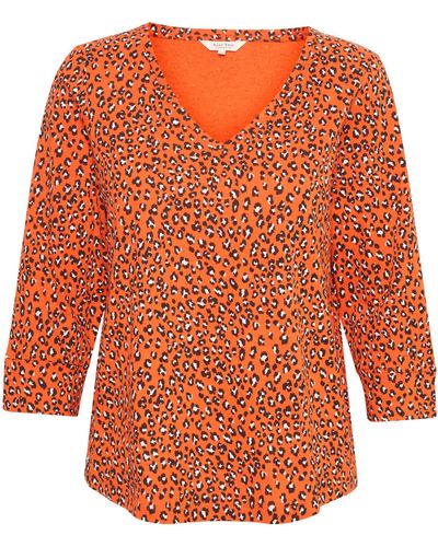Part Two Riekes Animal Print Cotton T-shirt - Orange