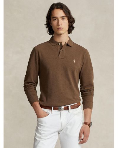 Ralph Lauren Polo Custom Slim Fit Long Sleeve Polo Shirt - Brown