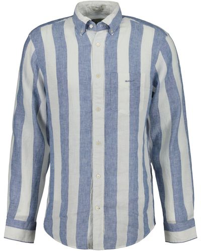 GANT Striped Linen Long Sleeve Shirt - Blue