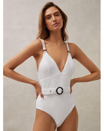 Reiss Alora Traingle Cup Belted Swimsuit - Natural
