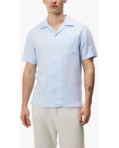 J.Lindeberg Elio Linen Melange Short Sleeve Shirt - Blue