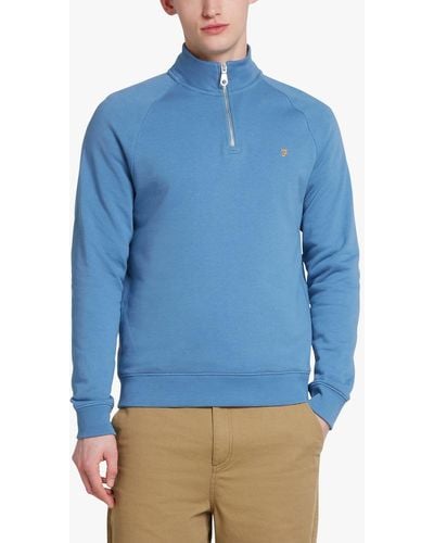 Farah Jim 1/4 Zip Slim Fit Organic Cotton Sweatshirt - Blue