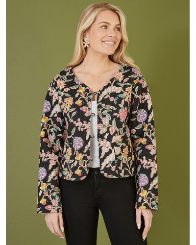 Yumi' Floral Print Reversible Cropped Quilted Jacket - Green