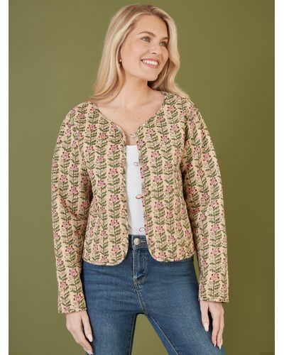 Yumi' Floral Quilted Reversible Jacket - Green