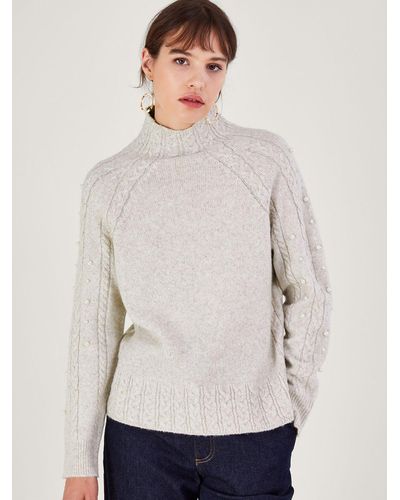 Monsoon Faux Pearl Cable Jumper - White