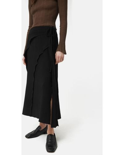 Jigsaw Seam Detail Crepe Midi Skirt - Black