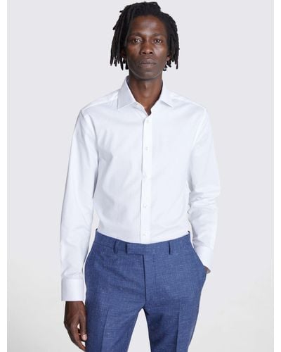 Moss Tailored Fit Sky Dobby Cotton Blend Stretch Shirt - White