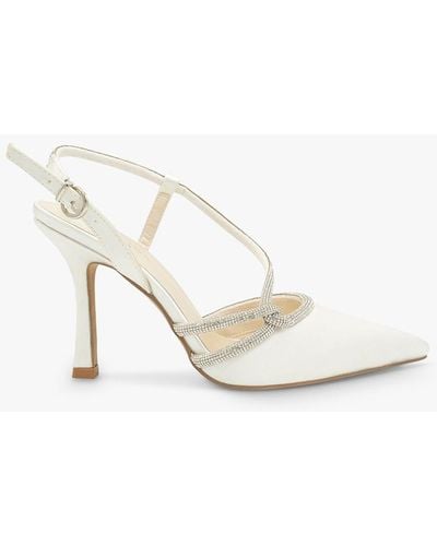 Paradox London Calliope Embellished Satin High Heel Slingback Court Shoes - White