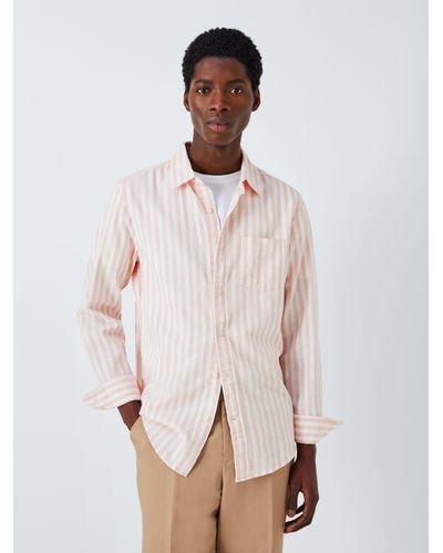 John Lewis Linen Blend Stripe Long Sleeve Shirt - Pink