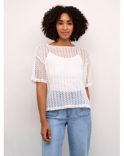 Kaffe Lykke Crochet T-shirt - White