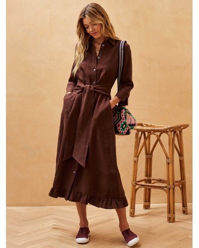 Brora Linen Midi Shirt Dress - Brown