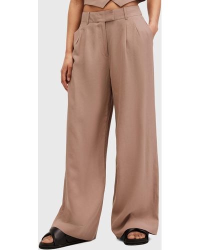 AllSaints Deri Lyn Wide Leg Tailored Trousers - Brown