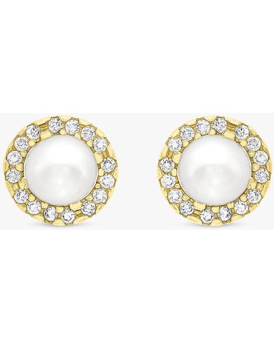 Ib&b 9ct Gold Pearl Disc Stud Earrings - Metallic