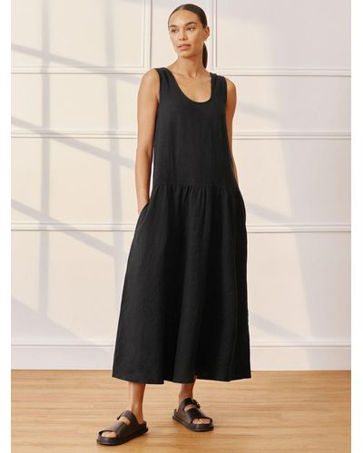 Albaray Linen Drop Waist Midi Dress - Black