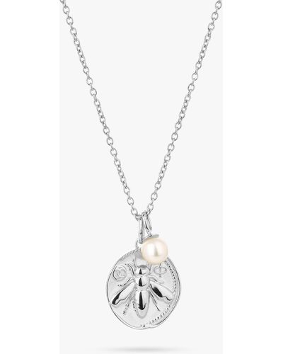 Claudia Bradby Bee Coin And Pearl Pendant Necklace - White