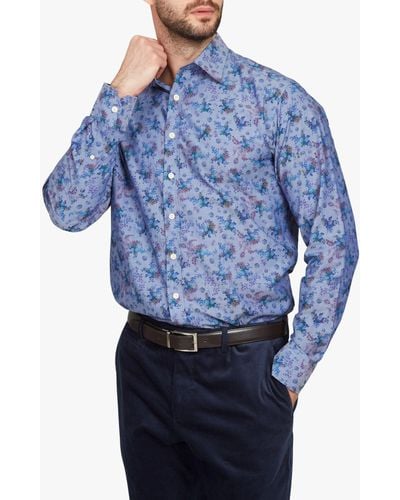 Simon Carter Chambray Floral Shirt - Blue