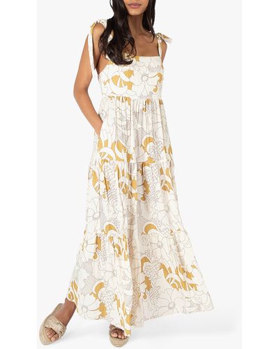 Traffic People Deanie Loomis Lily Linen Blend Pleated Maxi Dress - Natural