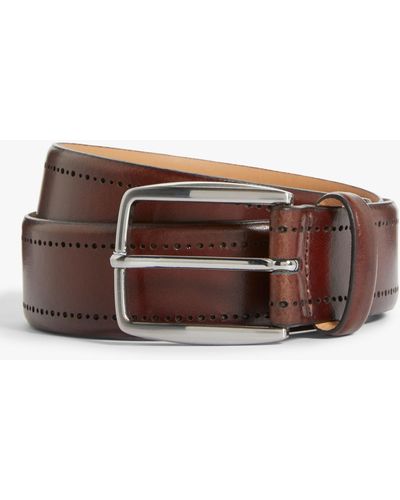 John Lewis Made In Italy 35mm Brogue Detail Leather Belt - Brown