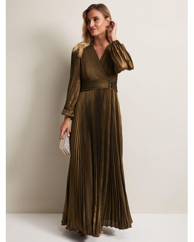 Phase Eight Adrianna Foil Pleated Maxi Dress - Natural