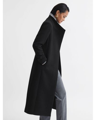 Reiss Mischa - Black Petite Tailored Wool Blend Longline Coat, Us 0