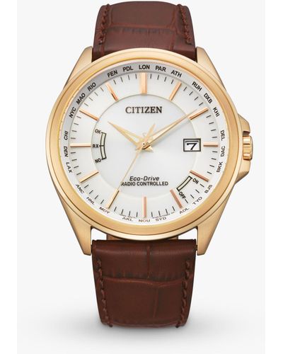 Citizen Cb0253-19a Eco-drive World Time Date Leather Strap Watch - White