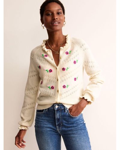 Boden Floral-embroidered Cardigan - Natural