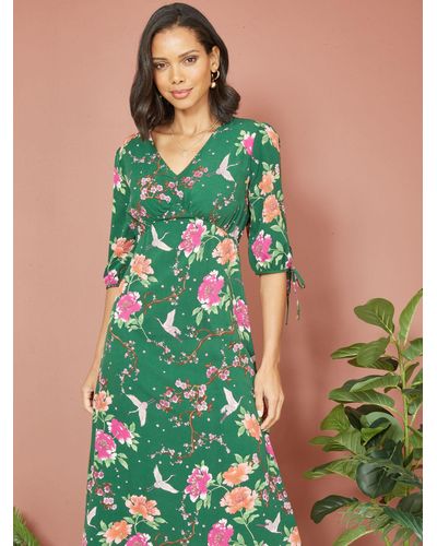 Yumi' Floral Print Midi Dress - Green