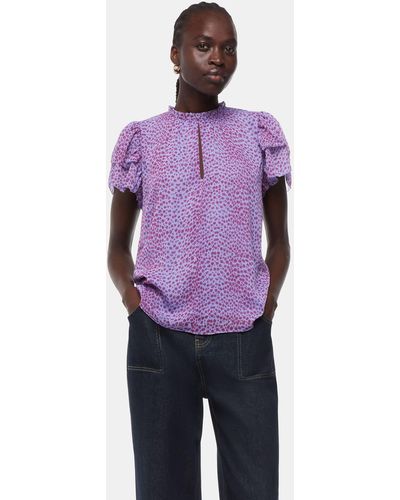 Whistles Sketched Cheetah Print Frill Sleeve Top - Purple