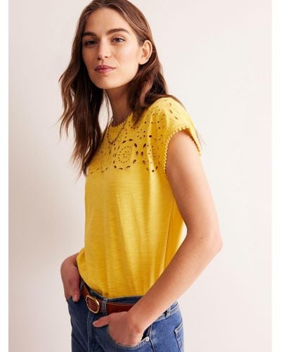 Boden Sasha Broderie Cotton T-shirt - Yellow