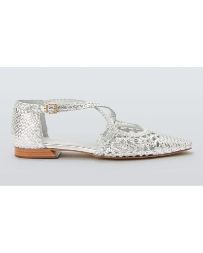 John Lewis Happie Leather Woven Cross Strap Pointed Flats - White