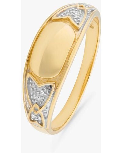 L & T Heirlooms Second Hand 9ct Yellow Gold Diamond Signet Ring - Metallic