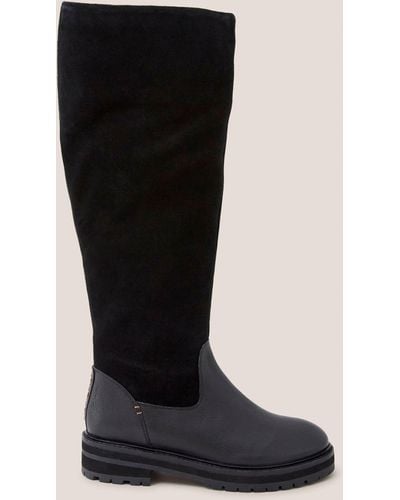 White Stuff Leather Fur Lined Knee High Boots - Black