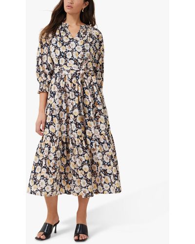 Great Plains Sunflower Print Belted Midi Dress - White