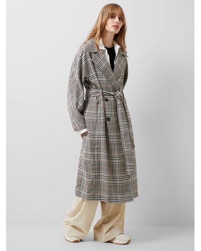 French Connection Dandy Longline Check Coat - Grey