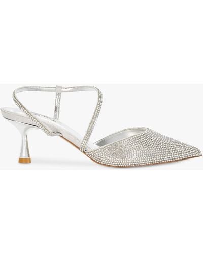 Dune Competitive Crystal Pointed Toe Slingback Court Shoes - White