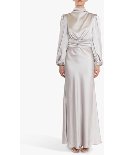 True Decadence Sutton High Cowl Neck Satin Maxi Dress - White
