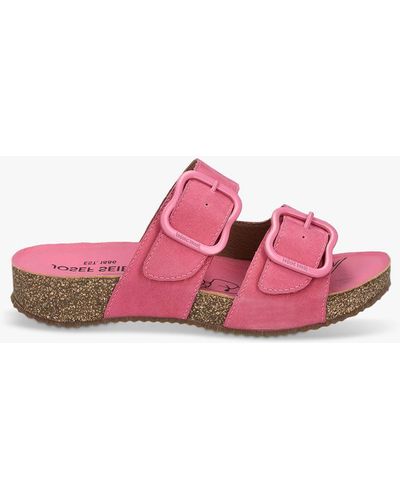 Josef Seibel Tonga 64 Double Buckle Leather Slider Sandals - Pink