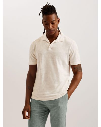 Ted Baker Flinpo Short Sleeve Regular Linen Polo Shirt - Natural