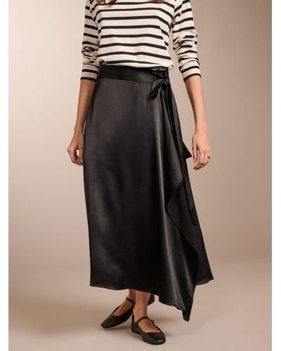 Baukjen Federica Satin Crepe Wrap Midi Skirt - Black