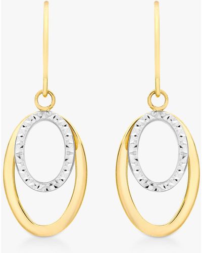 Ib&b 9ct Gold 2 Tone Double Oval Drop Earrings - White