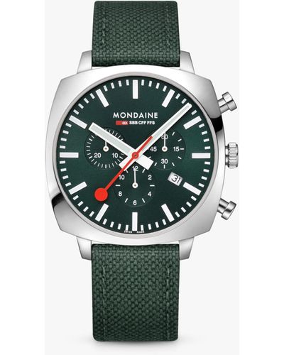 Mondaine Msl.41460.lf.set Grand Cushion Date Chronograph Fabric Strap Watch - Green