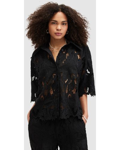 AllSaints Charli Embroidered Shirt - Black