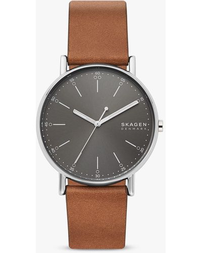 Skagen Signatur Leather Strap Watch - Grey