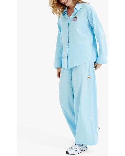 Chinti & Parker Linen Blend Surfing Snoopy Pyjamas - Blue