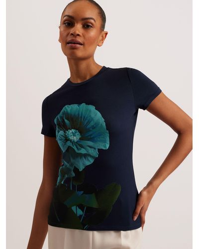 Ted Baker Meridi Graphic Floral Print Top - Blue