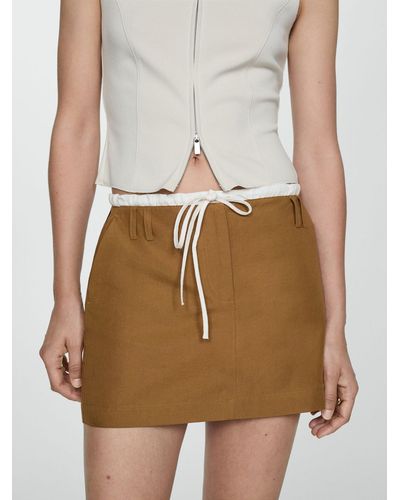 Mango Paula Linen Blend Mini Skirt - Brown